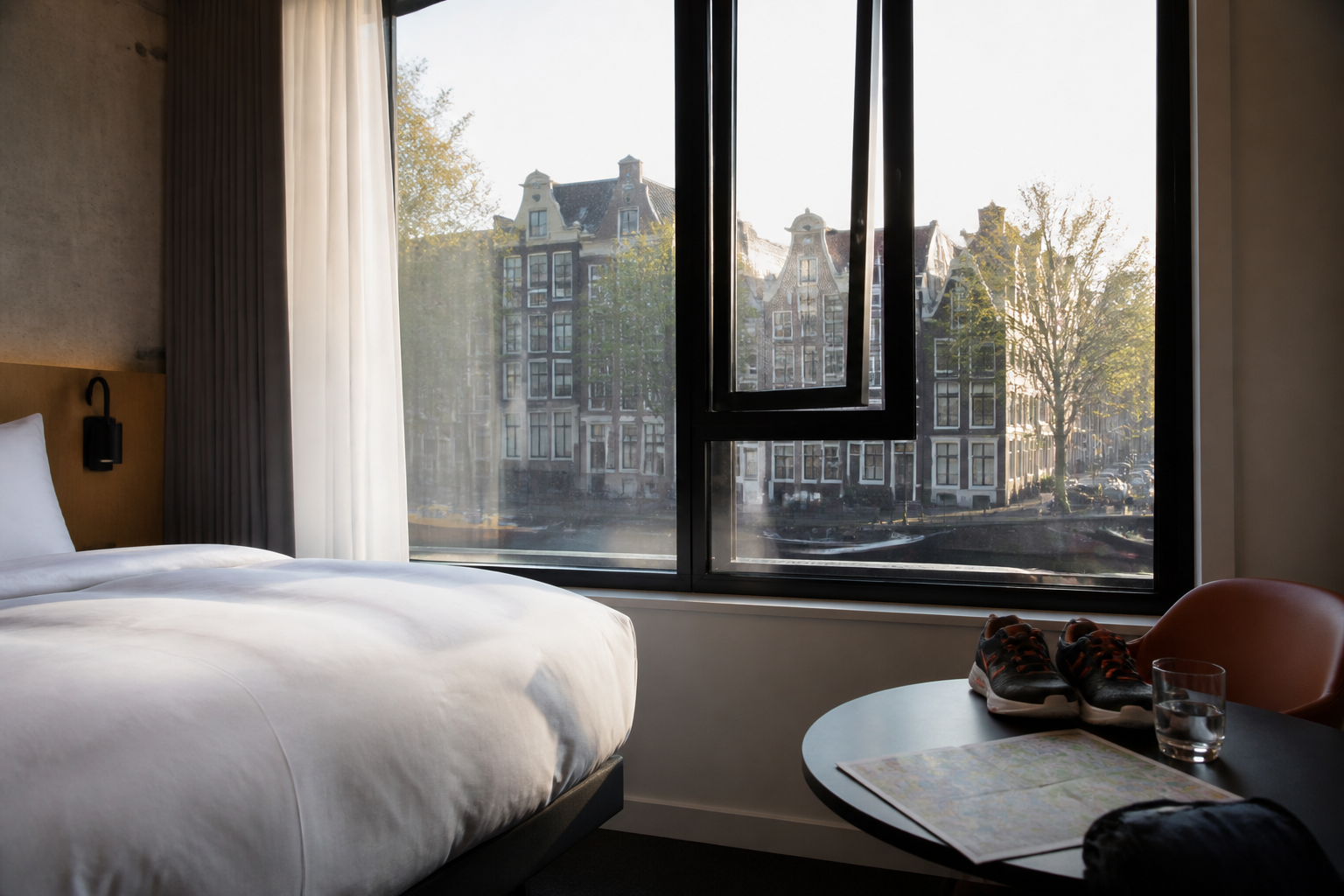 Modern en betaalbaar hotel in Amsterdam met uitzicht op de stad, ideaal voor sporters en budgetreizigers.