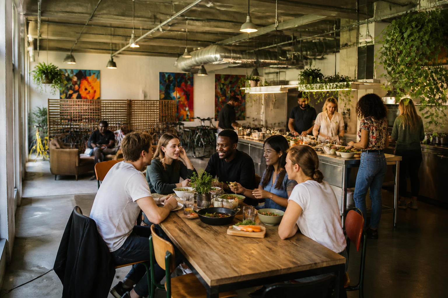 Sociale faciliteiten en gedeelde keuken in een van de beste goedkope hotels in Amsterdam.