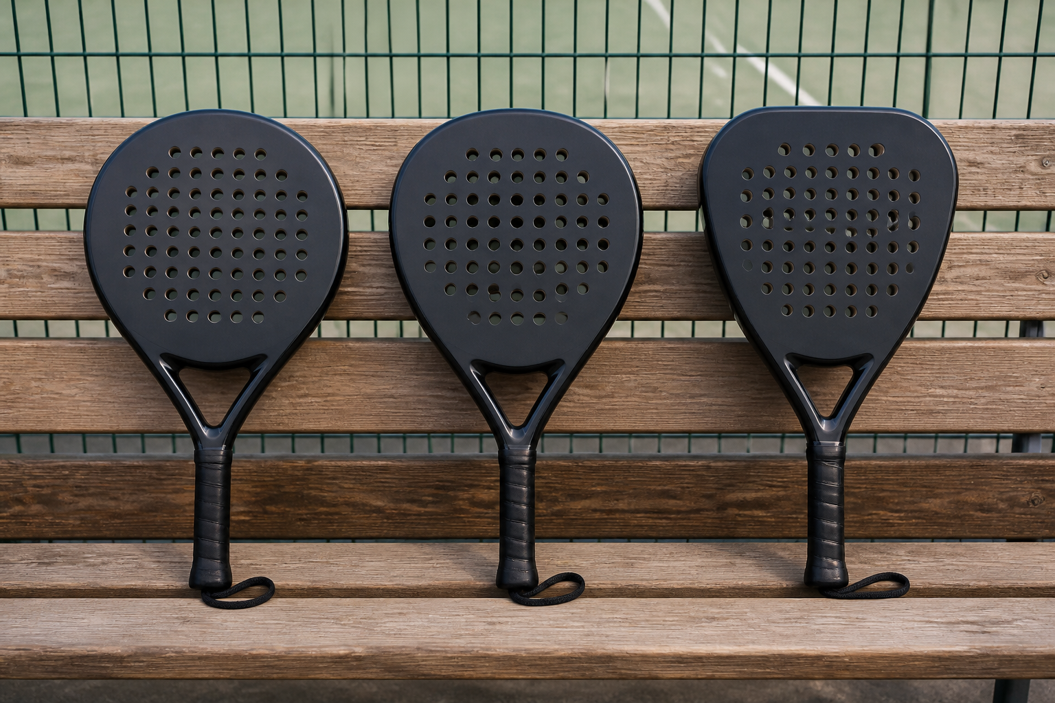 Vergelijking van drie vormen padelrackets om de keuze voor een padelracket voor beginners te verduidelijken.