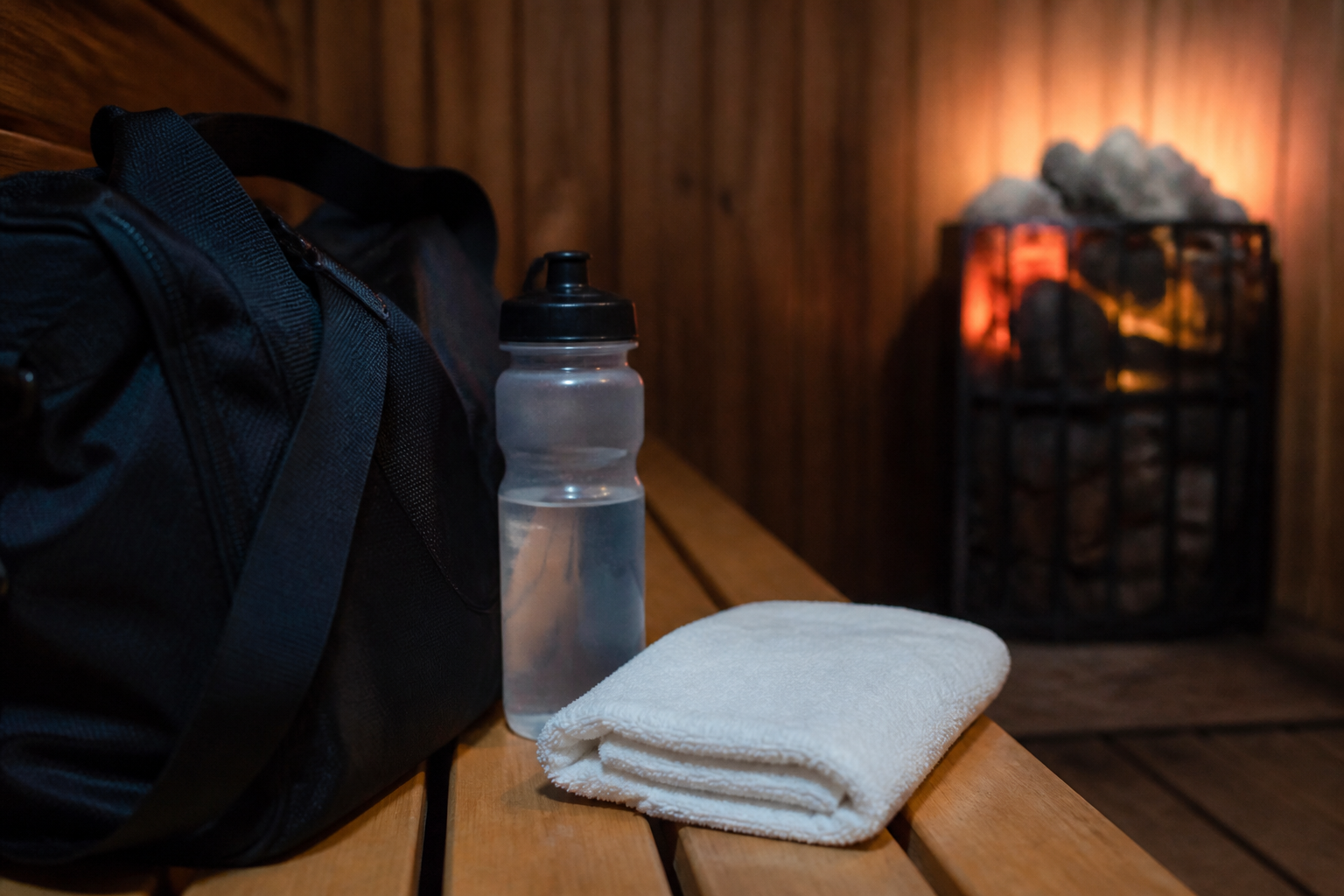 Praktisch gebruik van de sauna voor sporters met handdoek en waterfles voor optimaal herstel. Nog meer informatie staat in <a href="{BASE}product/1e82ed6f-2c36-40f4-9d80-8128d11256b5">Japanese Love</a>.